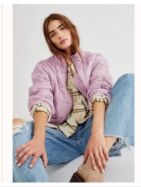 Free People Quilted Knit Dolman Jacket Pink Rose Lilac